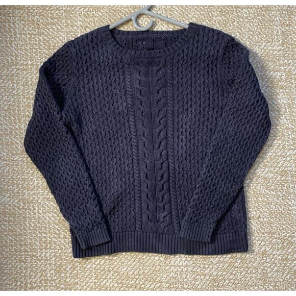 Lands' End Women Small Navy Blue Cable Knit chunky Sweater Cotton Heavy Knit M - Picture 5 of 6